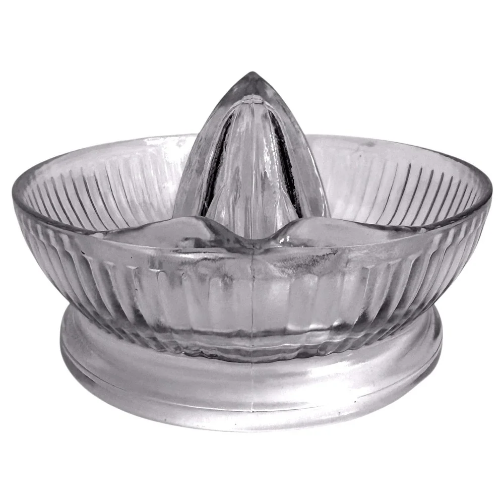 Vintage Clear Glass Reamer Citrus Juicer Ribbed Orange Lemon Pour Spout Pedestal